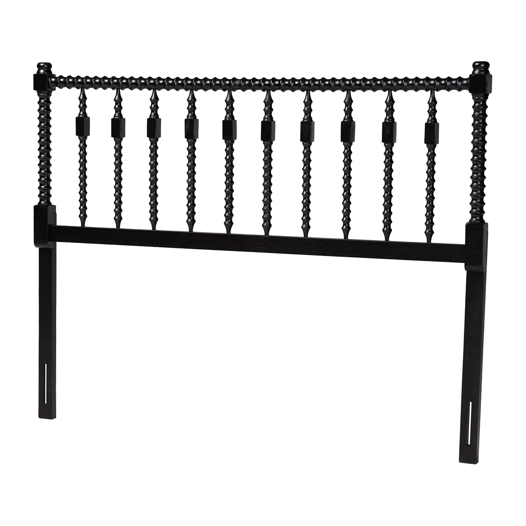 Baxton Studio Juliette Turned Spindle Headboard - Crafted Wood Panel with Decorative Spoke Design for Cottage Farmhouse Bedroom, King, Black